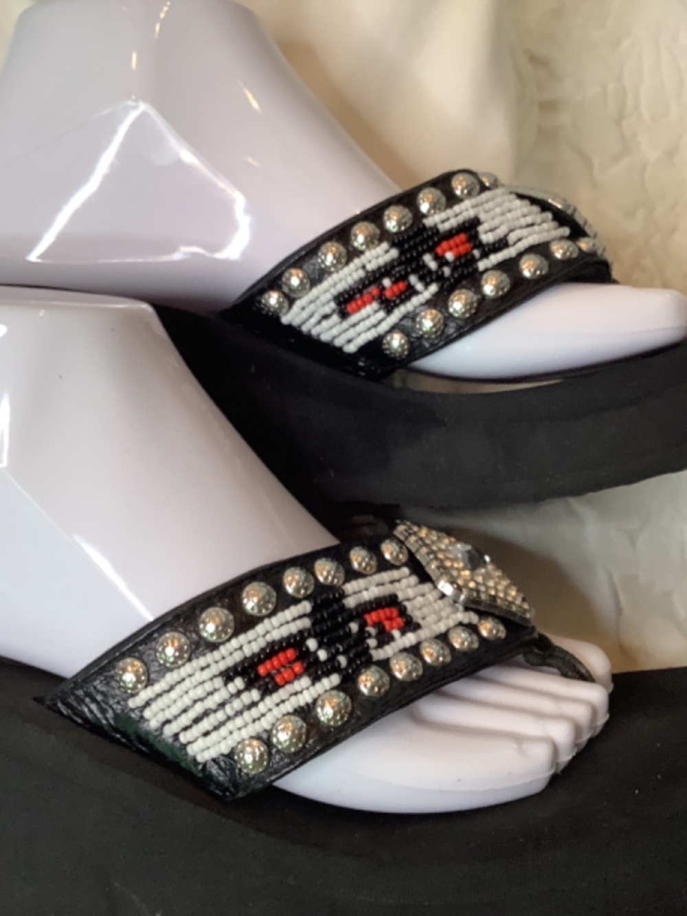EUC Gracie western platform sandals flip flops black silver bling - Picture 12 of 12